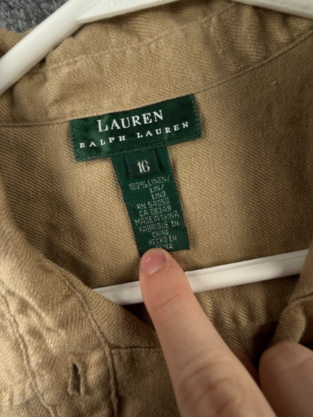 Lauren Ralph Lauren All Linen Size 16 Women Button Up Shirt Tan Long Sleeve - Picture 8 of 16